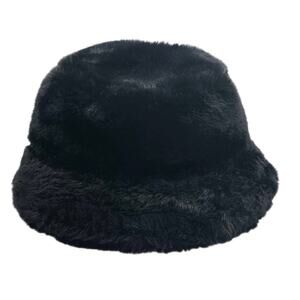 Apana Black Faux Fur Y2K Style Bucket Hat